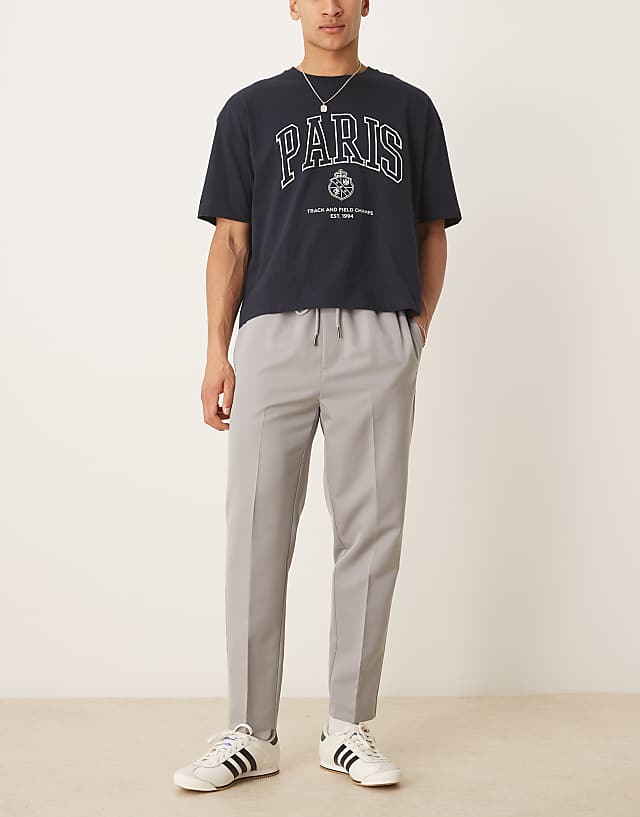 Asos ASOS DESIGN Pull On Smart Tapered Fit Trousers In Grey
