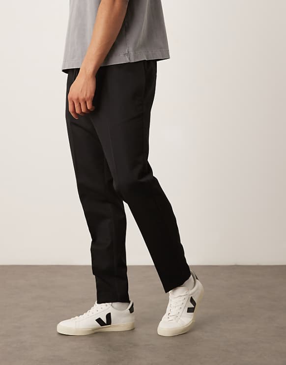asos ASOS DESIGN pull on smart tapered fit trousers in black