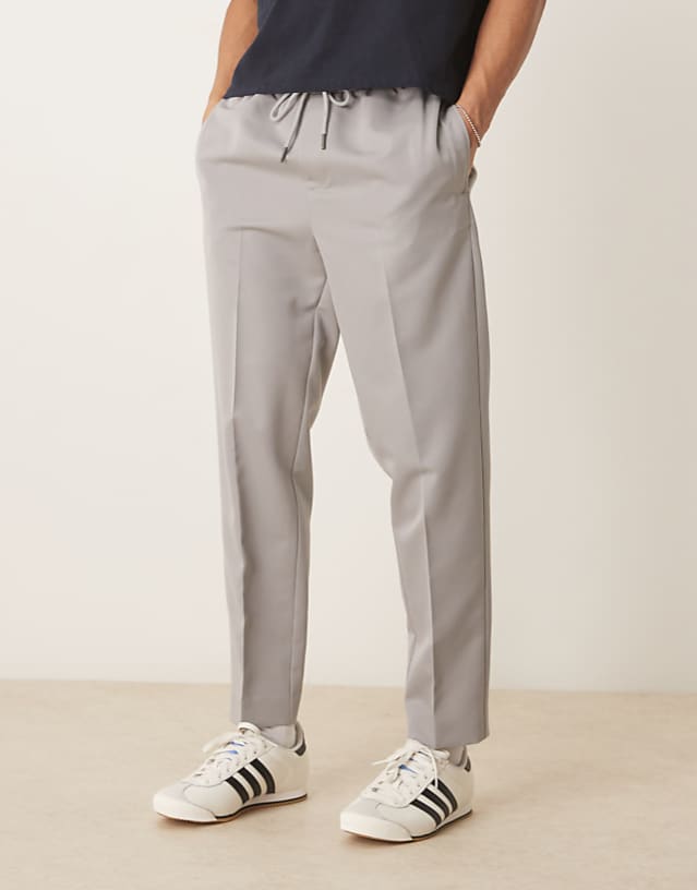 asos ASOS DESIGN pull on smart tapered fit trousers in grey