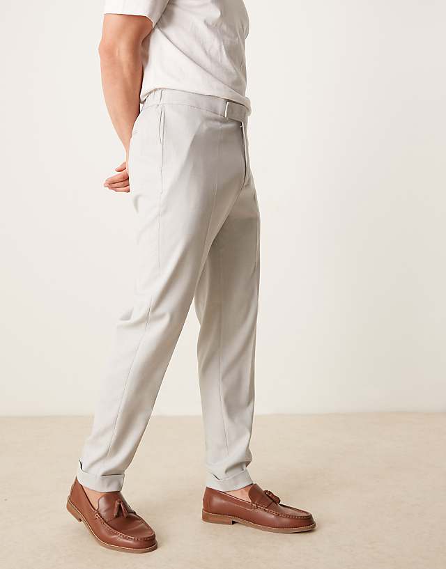 Asos ASOS DESIGN Pull On Smart Tapered Fit Trousers With Turnups In Light Grey Microtexture