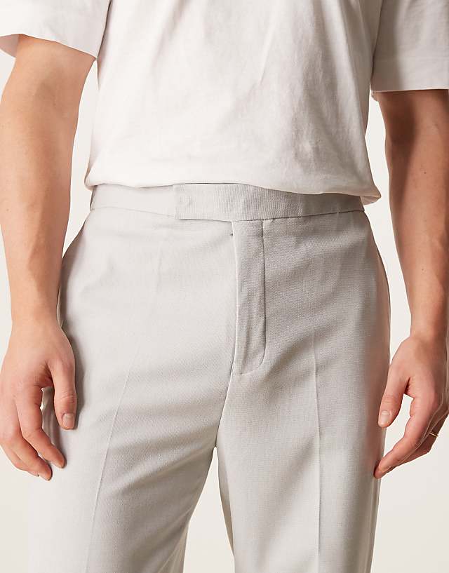 Asos ASOS DESIGN Pull On Smart Tapered Fit Trousers With Turnups In Light Grey Microtexture