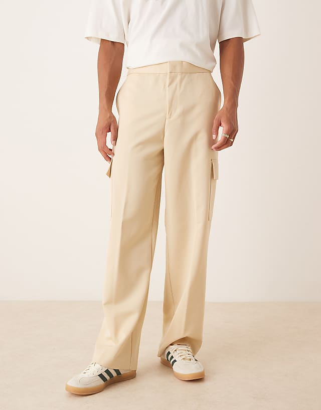 Asos ASOS DESIGN Pull On Smart Wide Leg Cargo Trousers With Front Pleat In Butter Yellow