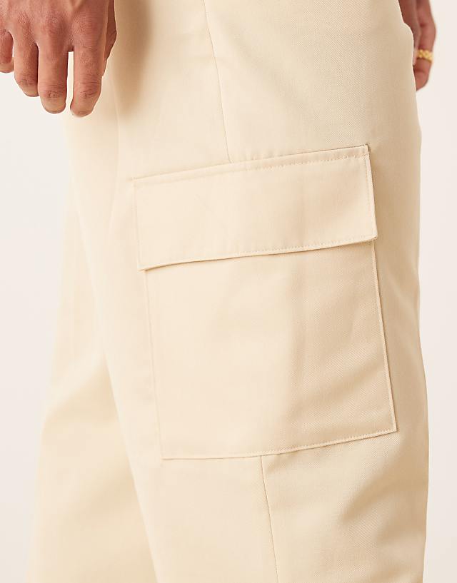 Asos ASOS DESIGN Pull On Smart Wide Leg Cargo Trousers With Front Pleat In Butter Yellow