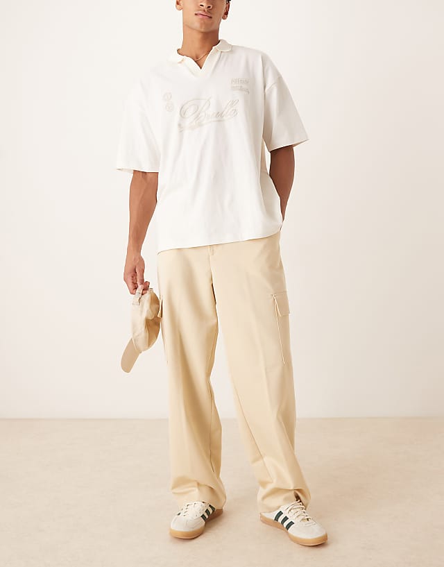 asos ASOS DESIGN pull on smart wide leg cargo trousers with front pleat in butter yellow