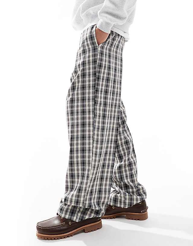 Asos ASOS DESIGN Pull On Smart Wide Leg Check Trousers In Black