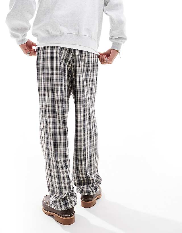 Asos ASOS DESIGN Pull On Smart Wide Leg Check Trousers In Black