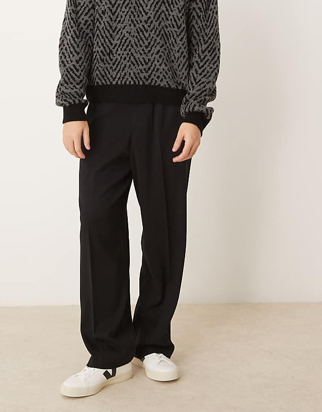 asos ASOS DESIGN pull on smart wide leg trousers black