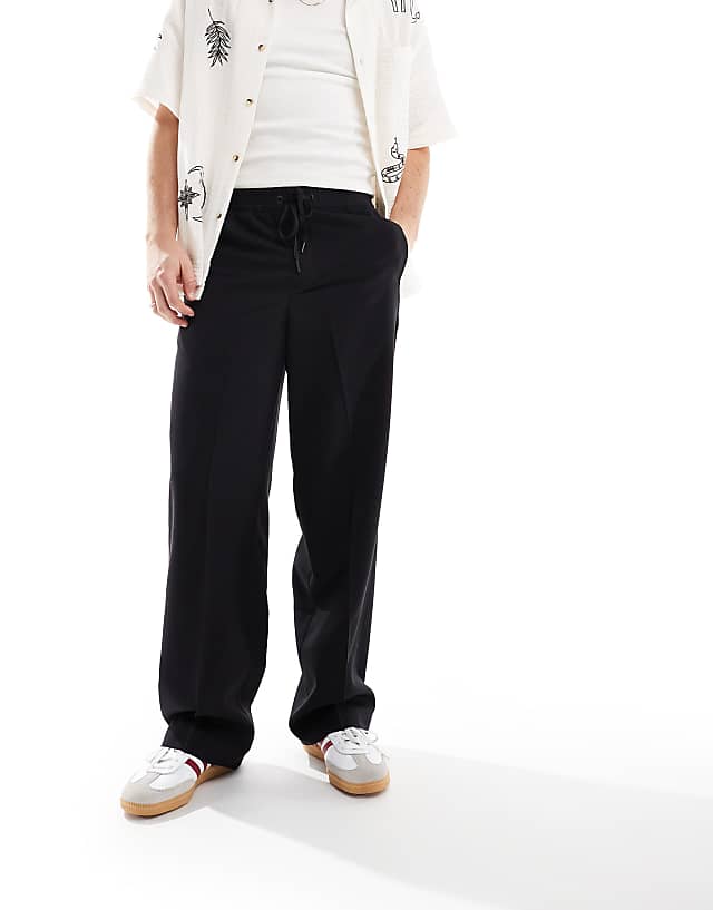 Asos ASOS DESIGN Pull On Smart Wide Leg Trousers In Black
