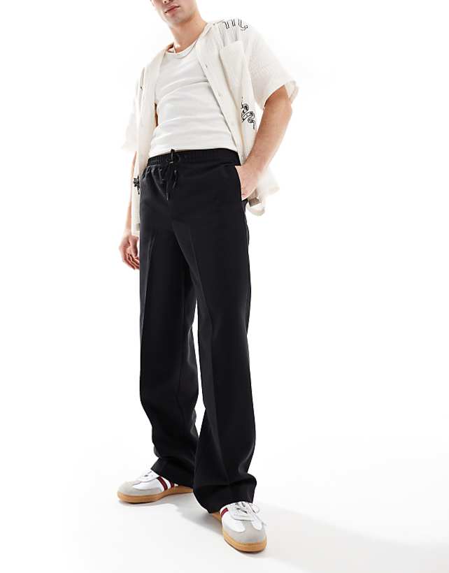 asos ASOS DESIGN pull on smart wide leg trousers in black