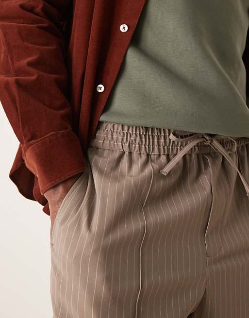 Asos ASOS DESIGN Pull On Smart Wide Leg Trousers In Brown Pinstripe