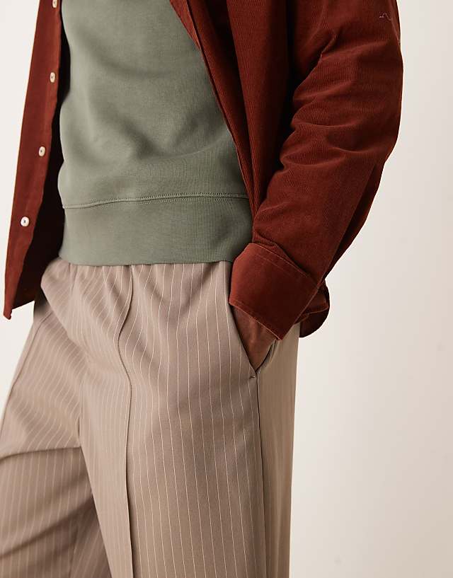 Asos ASOS DESIGN Pull On Smart Wide Leg Trousers In Brown Pinstripe
