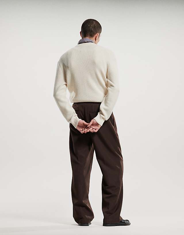 Asos ASOS DESIGN Pull On Smart Wide Leg Trousers In Brown