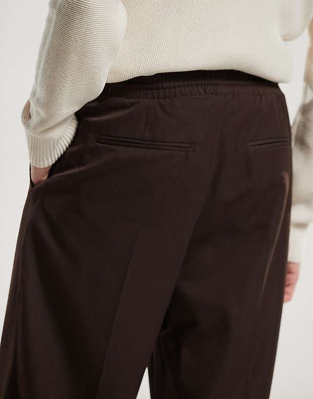 Asos ASOS DESIGN Pull On Smart Wide Leg Trousers In Brown