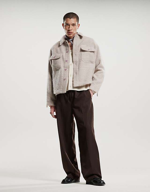 asos ASOS DESIGN pull on smart wide leg trousers in brown