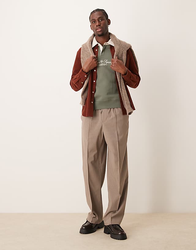 asos ASOS DESIGN pull on smart wide leg trousers in brown pinstripe