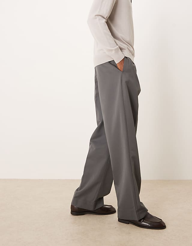 Asos ASOS DESIGN Pull On Smart Wide Leg Trousers In Charcoal