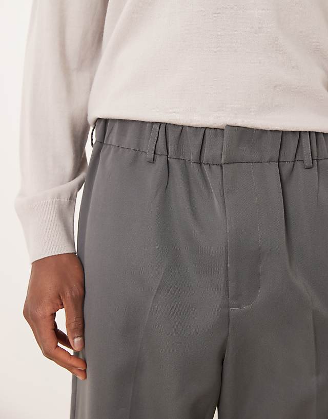 Asos ASOS DESIGN Pull On Smart Wide Leg Trousers In Charcoal