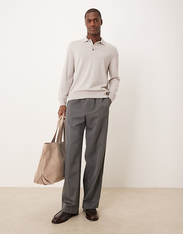 asos ASOS DESIGN pull on smart wide leg trousers in charcoal
