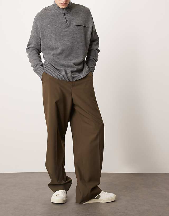 Asos ASOS DESIGN Pull On Smart Wide Leg Trousers In Dark Brown