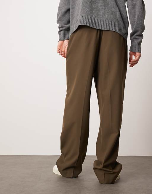 Asos ASOS DESIGN Pull On Smart Wide Leg Trousers In Dark Brown