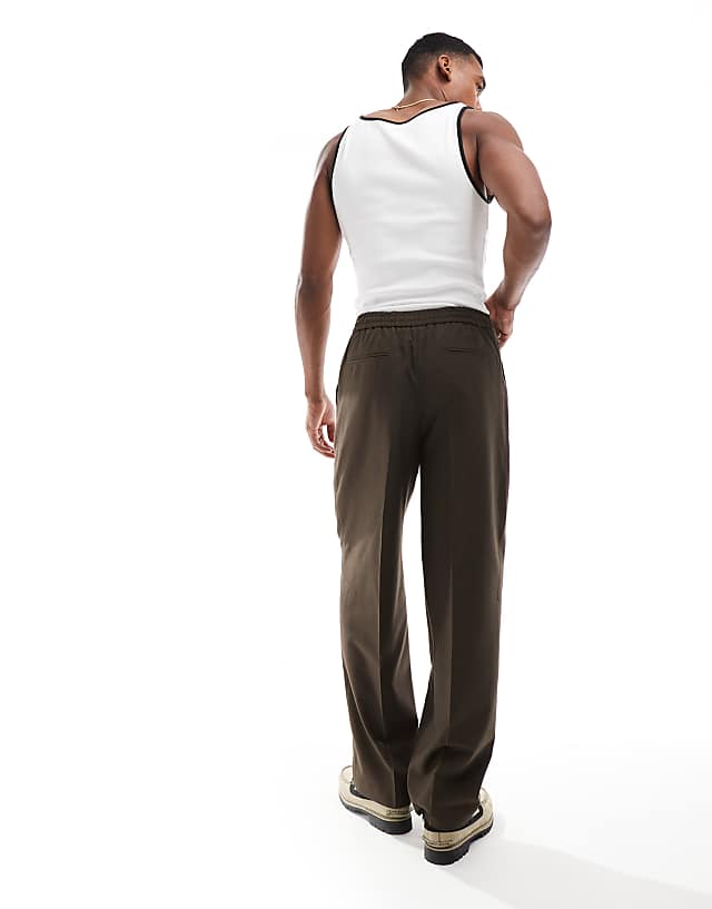 Asos ASOS DESIGN Pull On Smart Wide Leg Trousers In Dark Brown