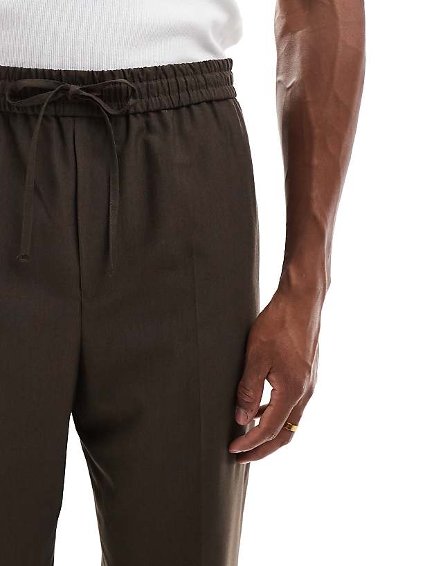 Asos ASOS DESIGN Pull On Smart Wide Leg Trousers In Dark Brown