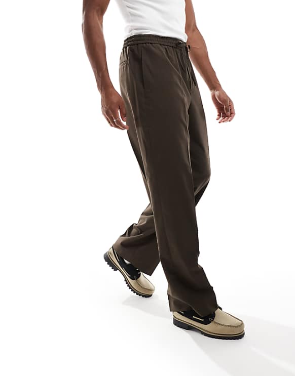 asos ASOS DESIGN pull on smart wide leg trousers in dark brown