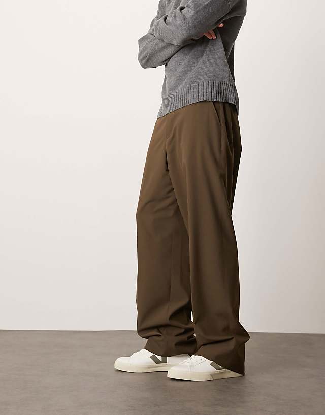 asos ASOS DESIGN pull on smart wide leg trousers in dark brown