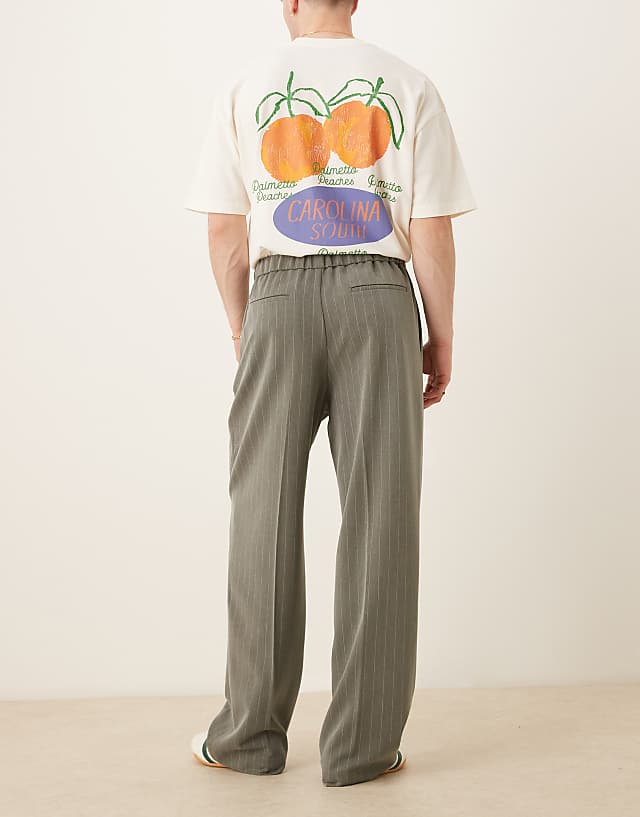 Asos ASOS DESIGN Pull On Smart Wide Leg Trousers In Grey Pinstripe