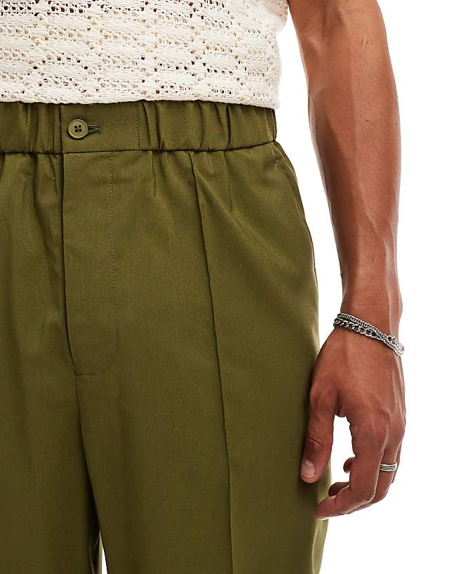 Asos ASOS DESIGN Pull On Smart Wide Leg Trousers In Green