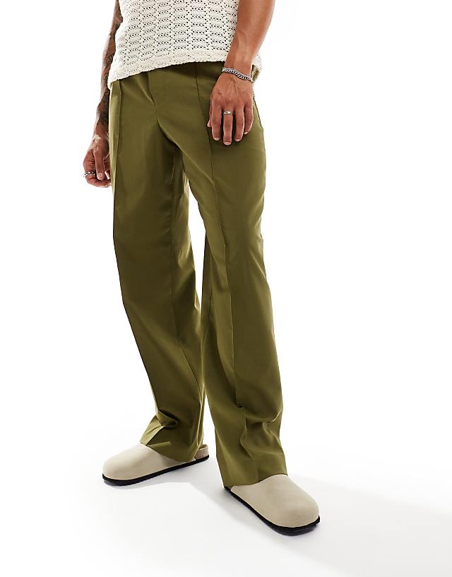 Asos ASOS DESIGN Pull On Smart Wide Leg Trousers In Green