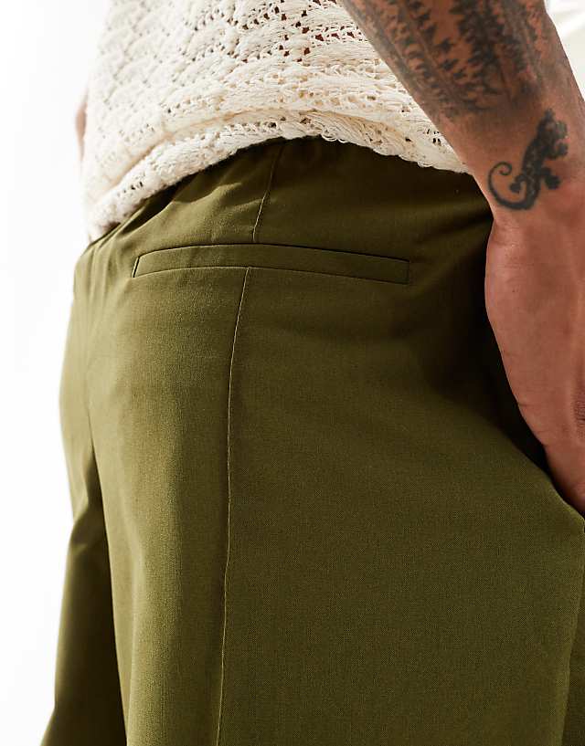 Asos ASOS DESIGN Pull On Smart Wide Leg Trousers In Green