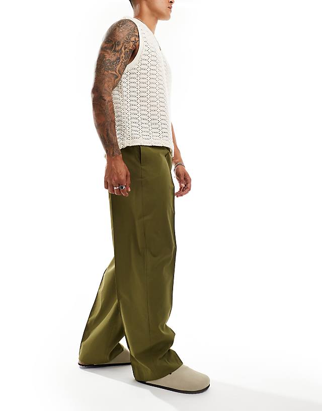 asos ASOS DESIGN pull on smart wide leg trousers in green