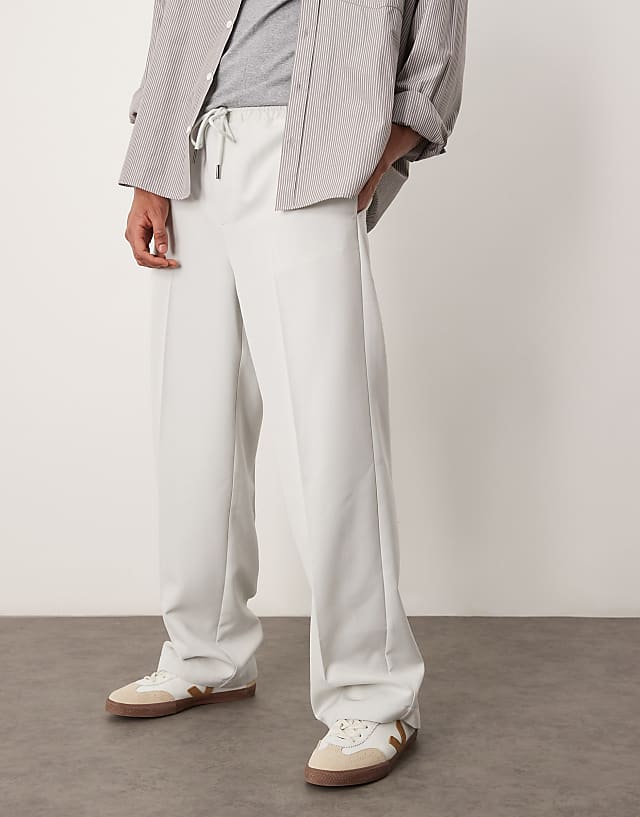asos ASOS DESIGN pull on smart wide leg trousers in ice grey