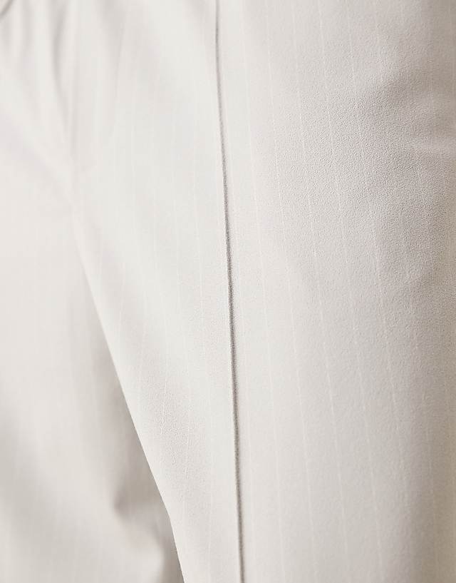 Asos ASOS DESIGN Pull On Smart Wide Leg Trousers In Light Grey Pinstripe