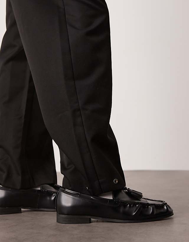 Asos ASOS DESIGN Pull On Smart Wide Leg Trousers With Hem Poppers In Black