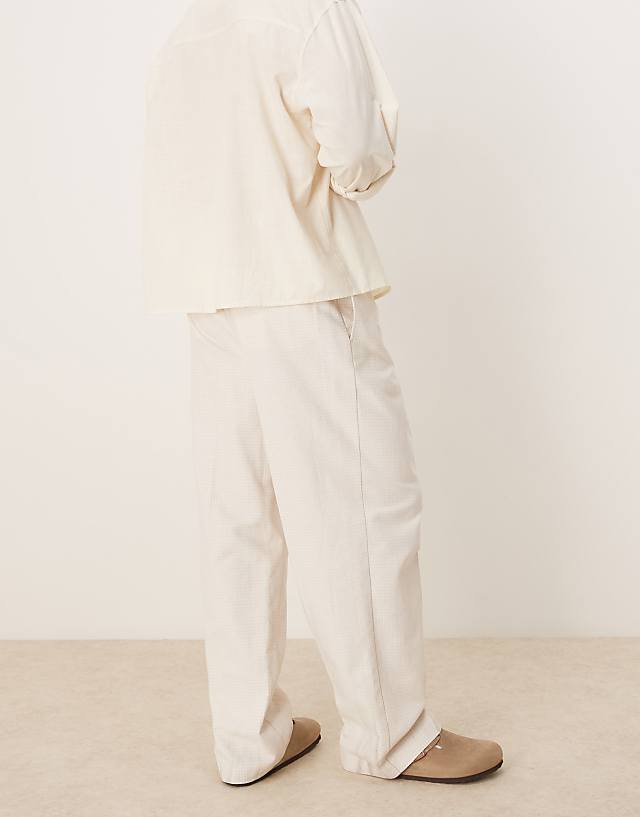 Asos ASOS DESIGN Pull On Smart Wide Leg Trouserswith Front Pleat In Beige Texture With Elasticated Waist