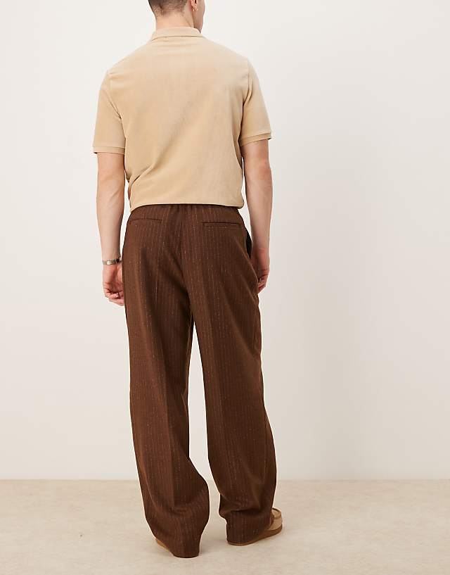 Asos ASOS DESIGN Pull On Smart Wool Mix Wide Leg Elasticated Trousers In Camel Pinstripe