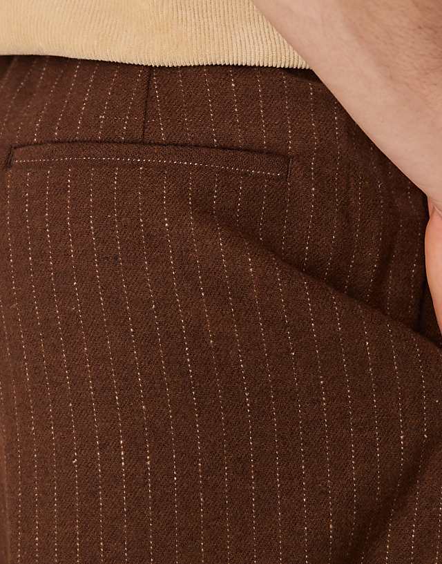 Asos ASOS DESIGN Pull On Smart Wool Mix Wide Leg Elasticated Trousers In Camel Pinstripe