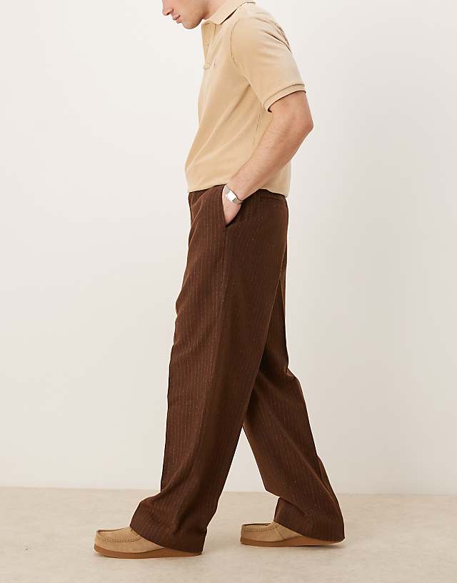 Asos ASOS DESIGN Pull On Smart Wool Mix Wide Leg Elasticated Trousers In Camel Pinstripe