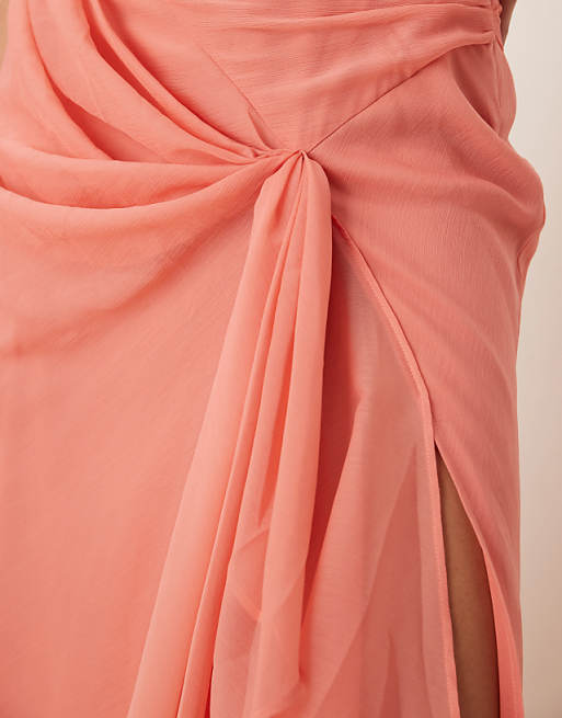 Asos ASOS DESIGN Racer Strappy Maxi Dress With Draped Skirt In Terracotta