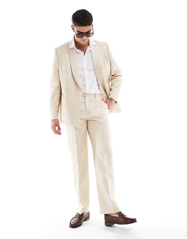 asos ASOS DESIGN regular evening suit in stone jacquard