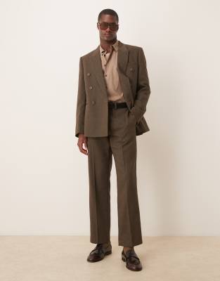 Asos ASOS DESIGN Regular Herringbone Double Breasted Suit In Brown Wool Mix