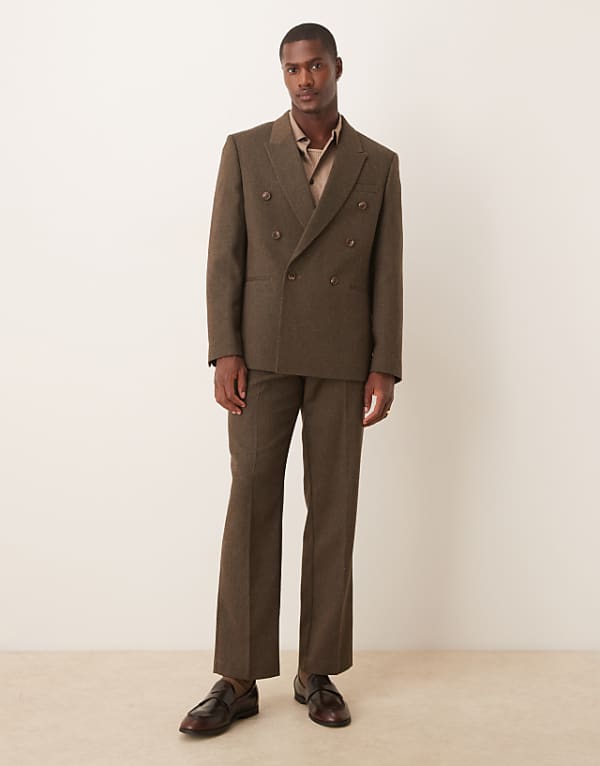 asos ASOS DESIGN regular herringbone double breasted suit in brown wool mix