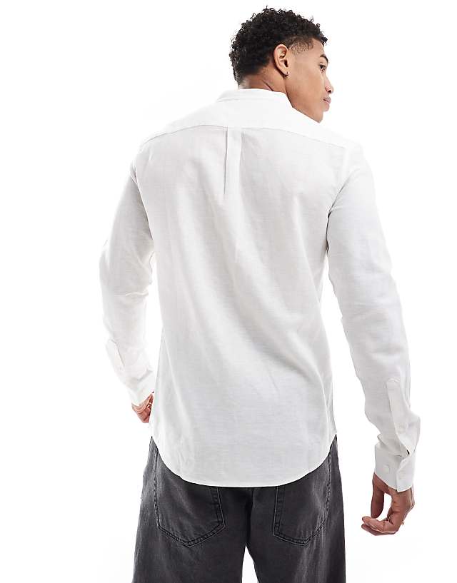 Asos ASOS DESIGN Regular Smart Linen Shirt With Mandarin Collar In White