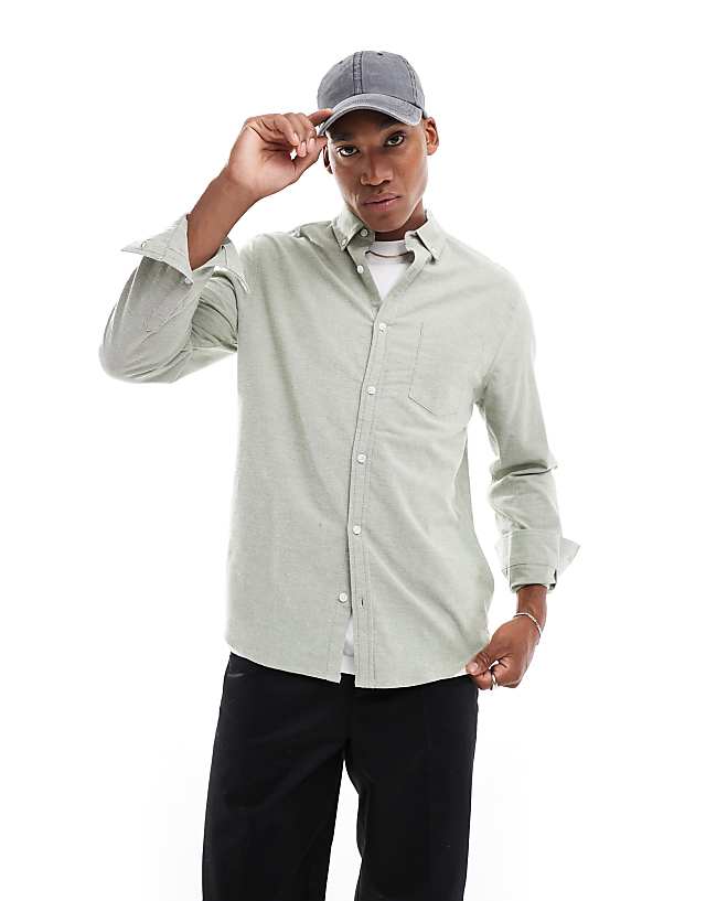 asos ASOS DESIGN regular stretch oxford shirt in light green
