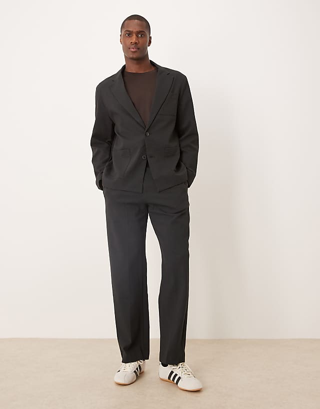 asos ASOS DESIGN regular suit in black seersucker fabric