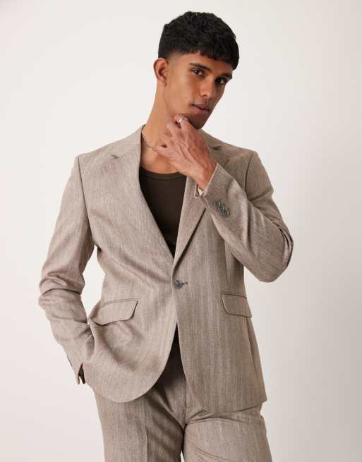 Asos ASOS DESIGN Regular Suit In Light Brown Herringbone
