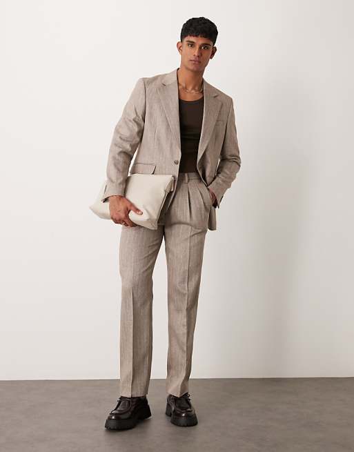 asos ASOS DESIGN regular suit in light brown herringbone