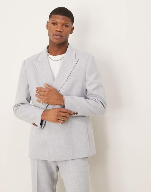 Asos ASOS DESIGN Regular Suit In Light Grey Linen Look